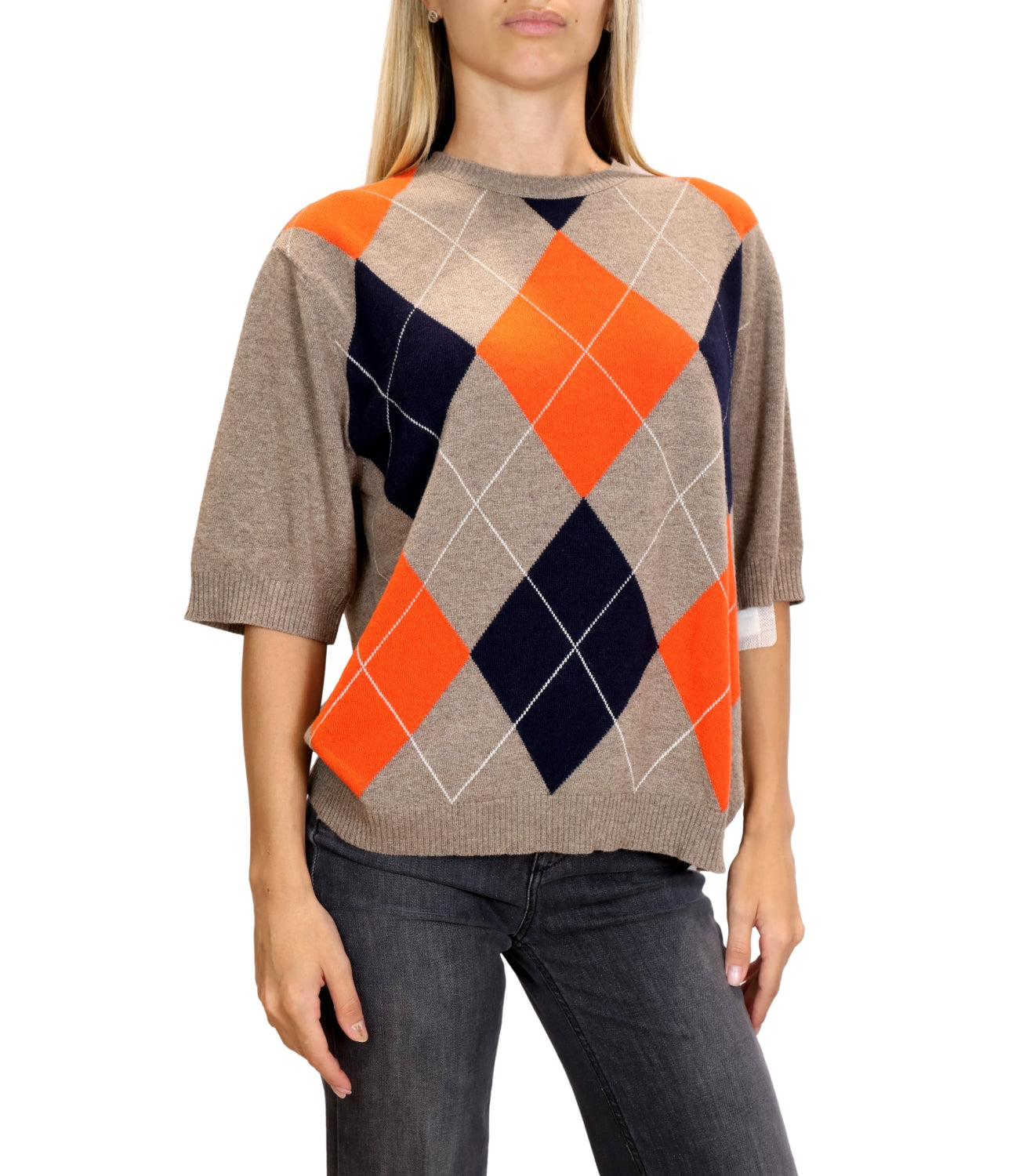 Kontatto Maglia Rombi Tortora/Arancio Donna