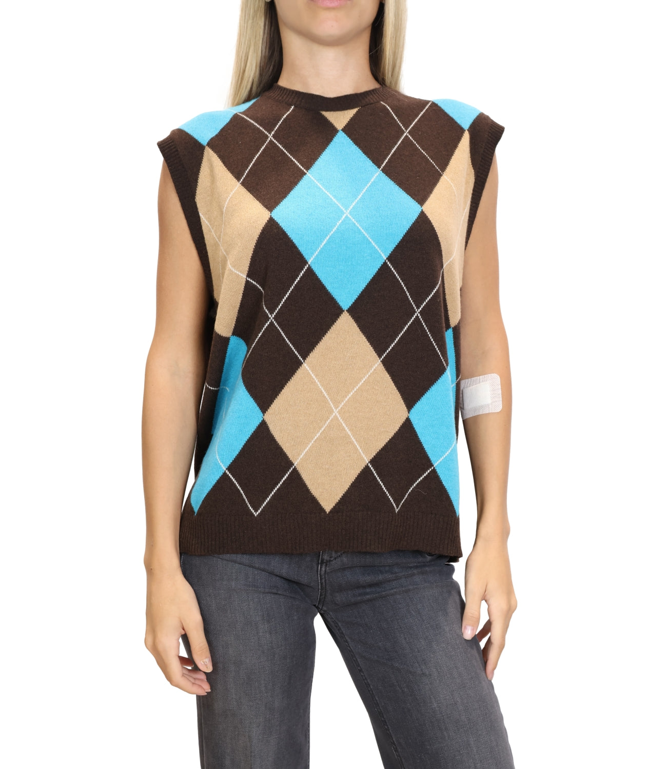 Kontatto Gilet Rombi Moka/Turchese Donna