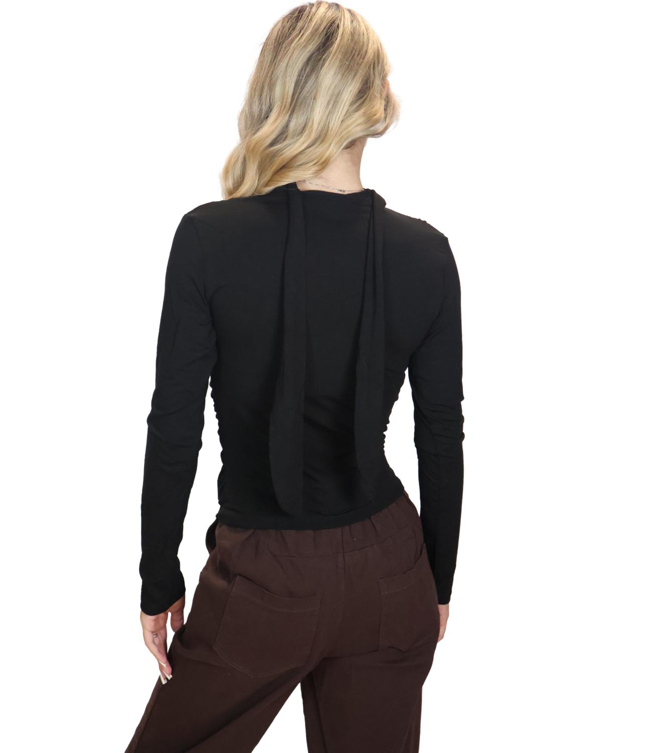 Kontatto Blusa Manica Lunga Arriccio Sciarpa Nero Donna