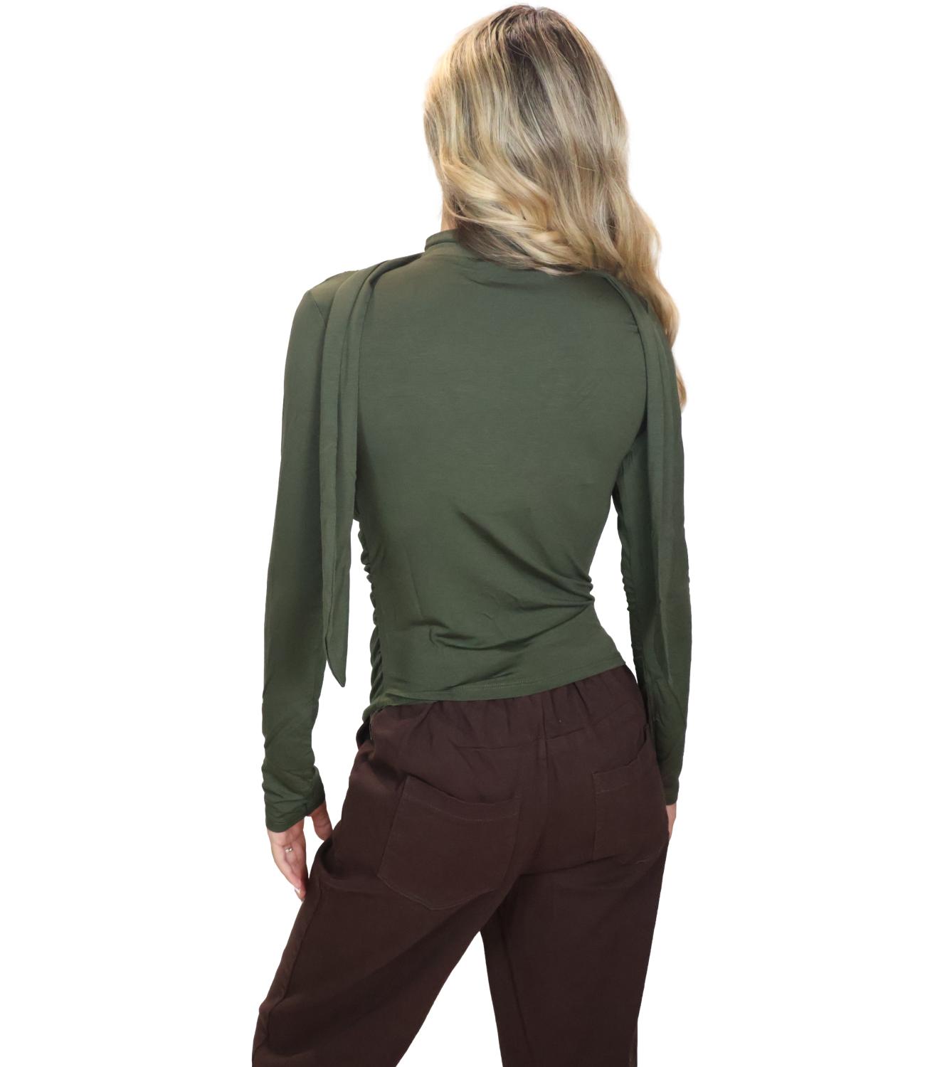 Kontatto Blusa Manica Lunga Arriccio Sciarpa Khaki Donna