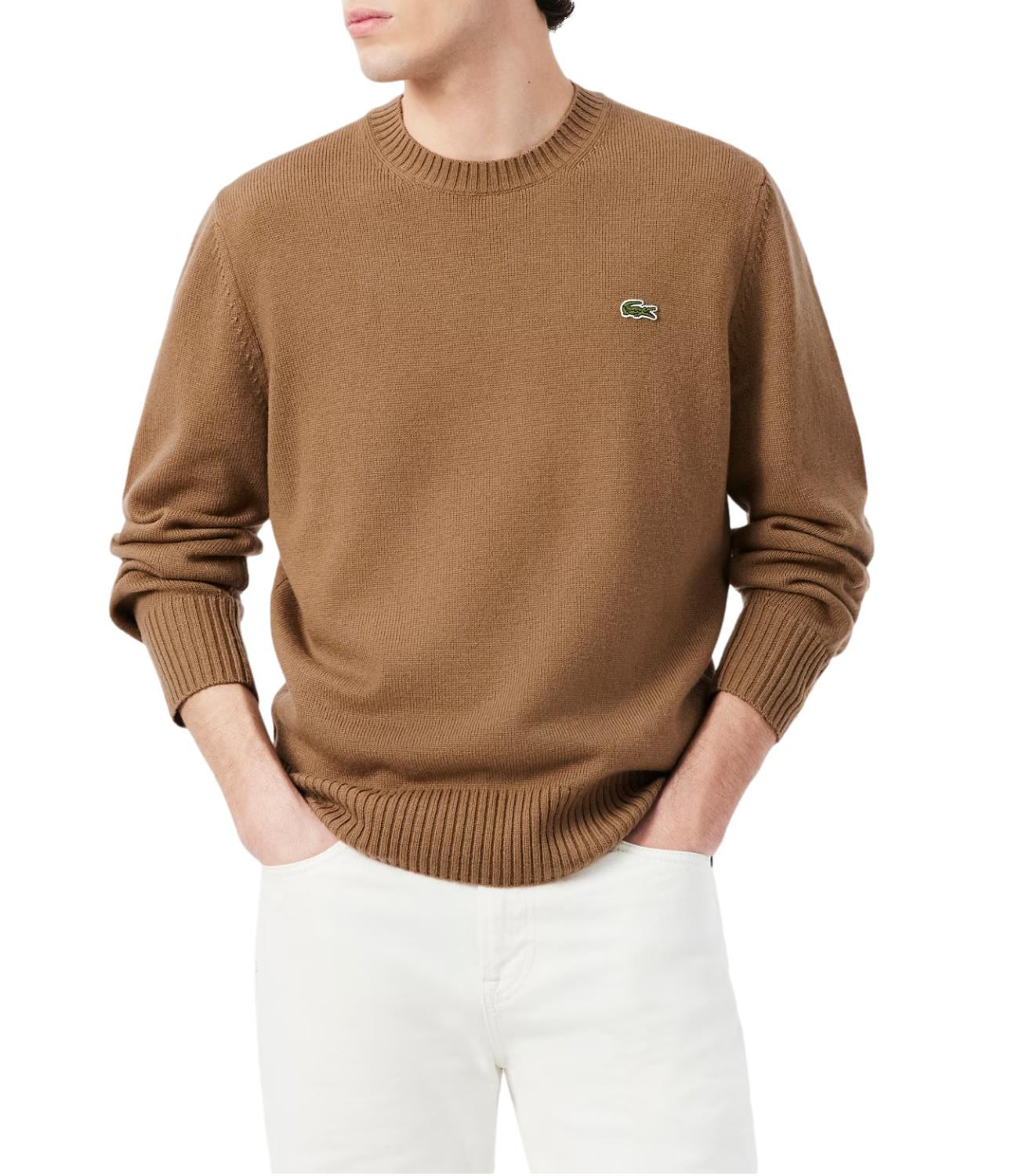 Maglione girocollo Lacoste beige cammello