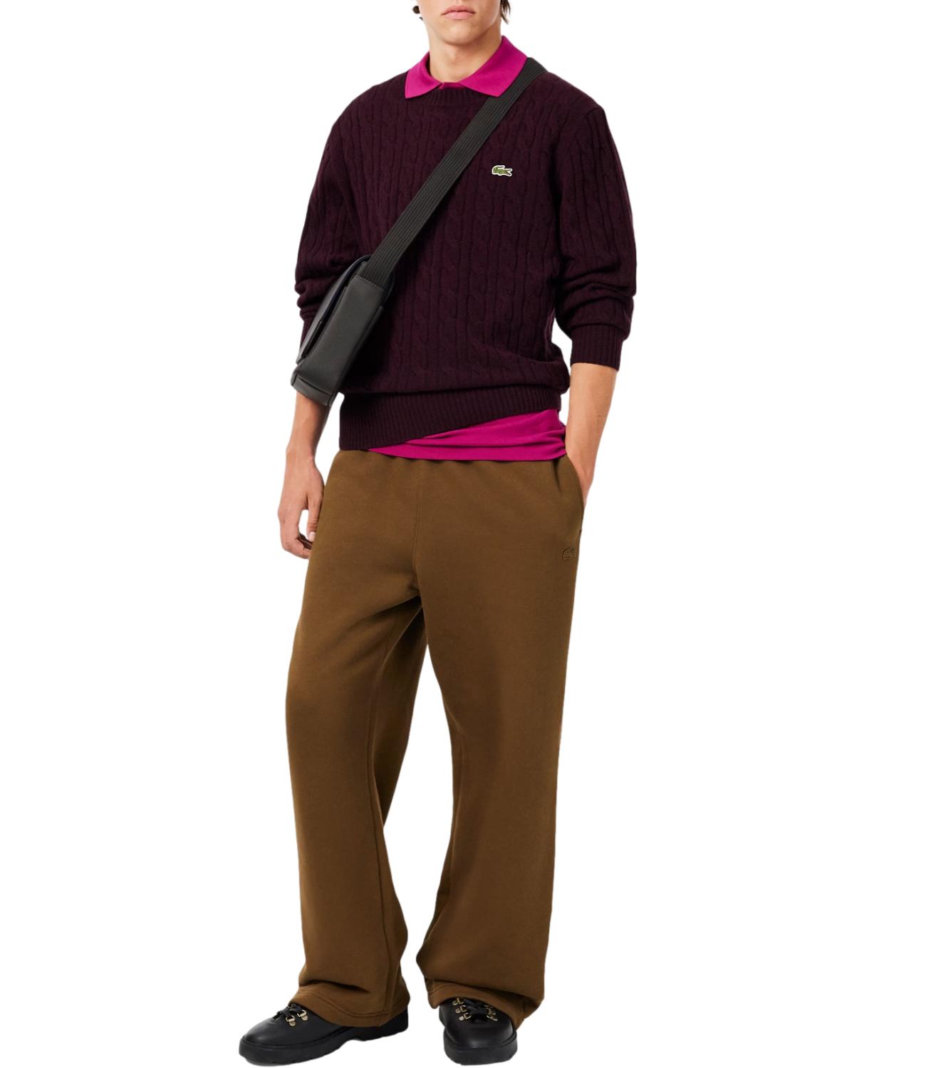 Lacoste Maglione girocollo a trecce in lana cardata bordeaux