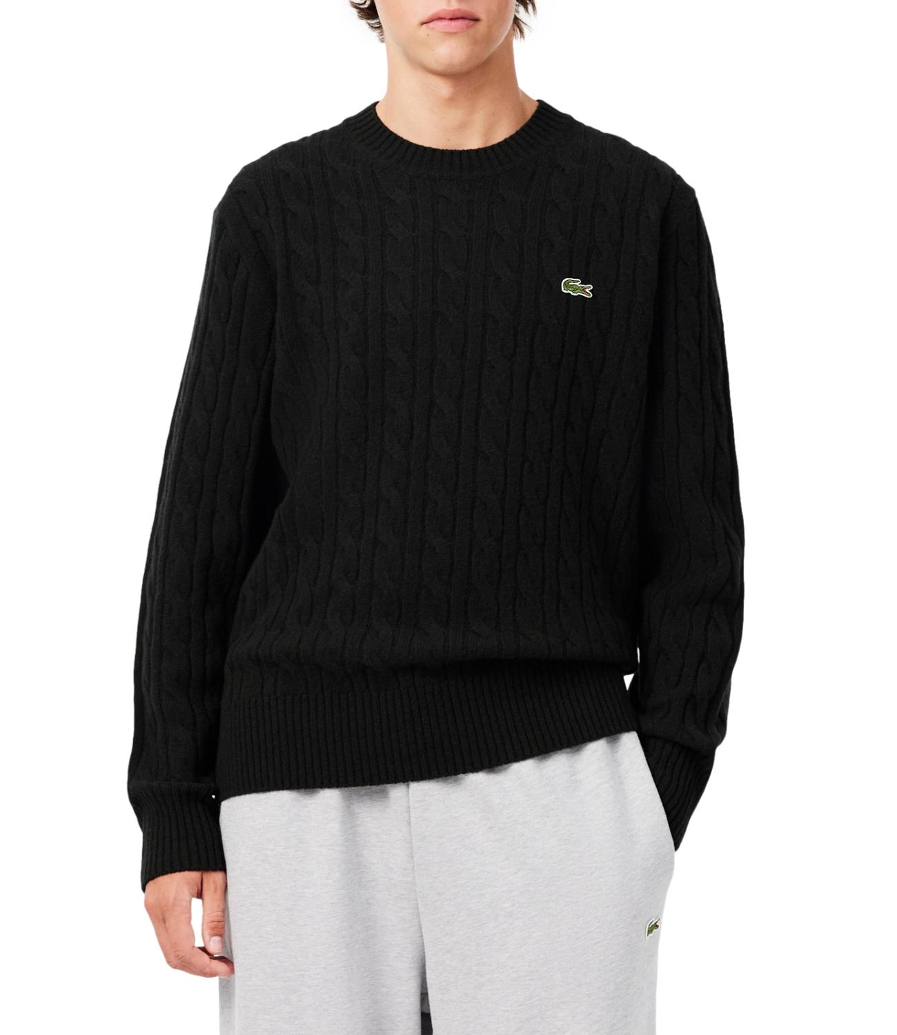 Lacoste Maglione girocollo a trecce verde scuro