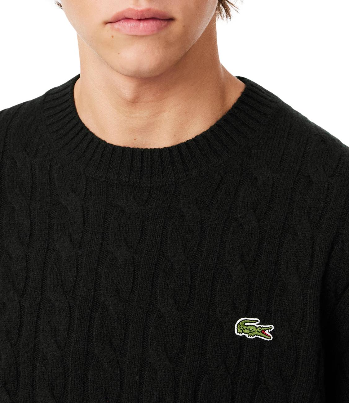Lacoste Maglione girocollo a trecce verde scuro