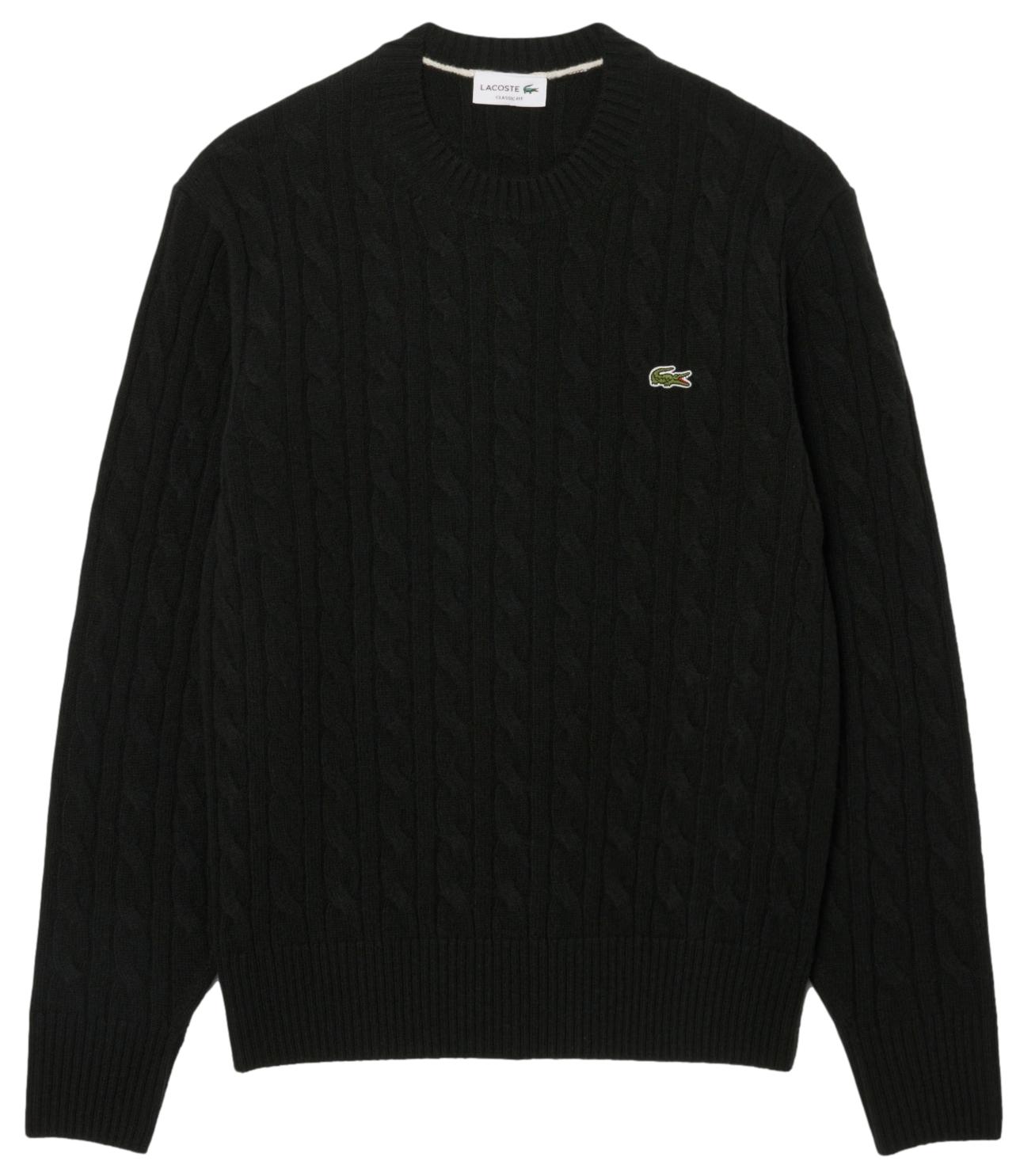 Lacoste Maglione girocollo a trecce verde scuro