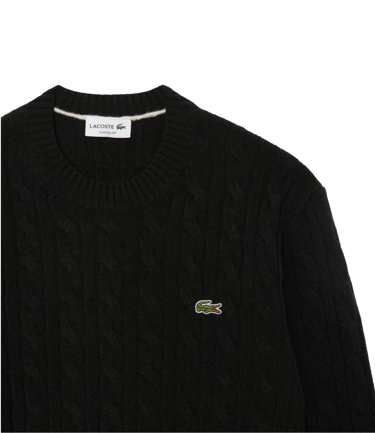 Lacoste Maglione girocollo a trecce verde scuro