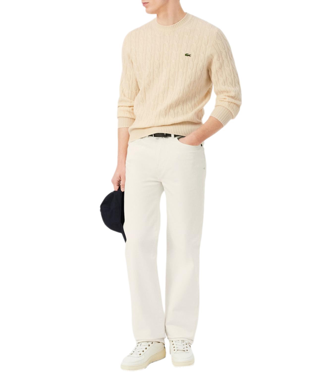 Lacoste Maglione girocollo a trecce in lana panna