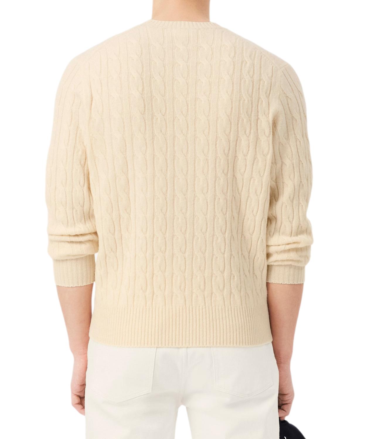 Lacoste Maglione girocollo a trecce in lana panna