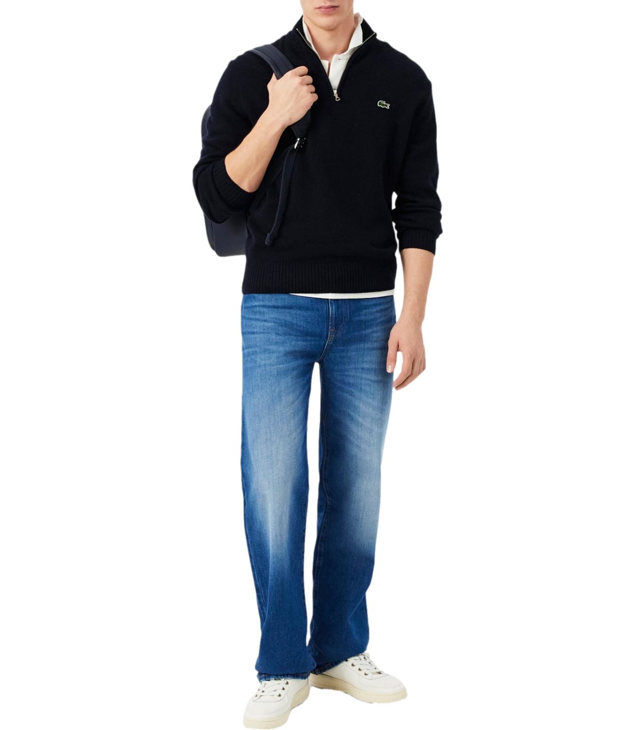 Lacoste pullover a collo alto in lana cardata con zip blu