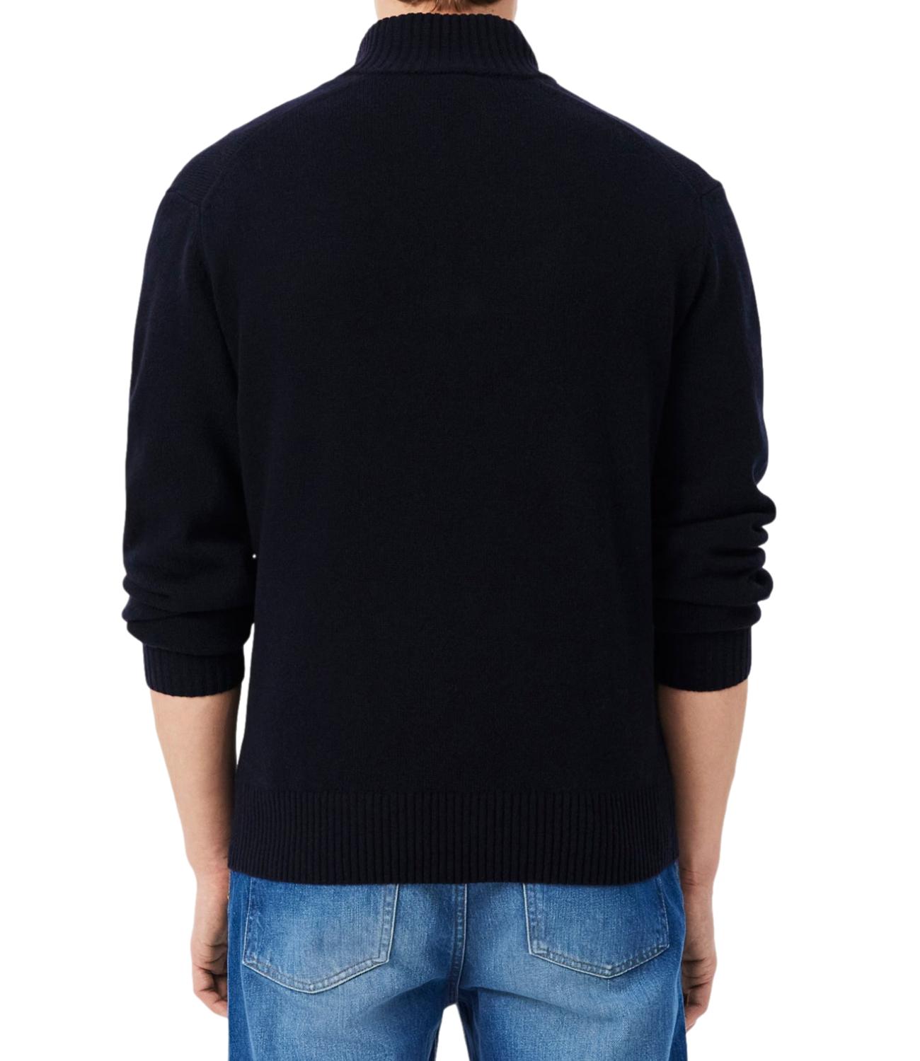 Lacoste pullover a collo alto in lana cardata con zip blu
