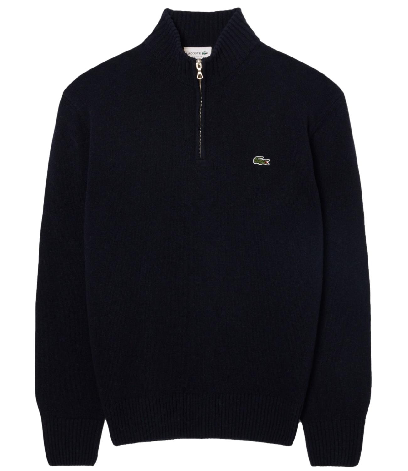 Lacoste pullover a collo alto in lana cardata con zip blu