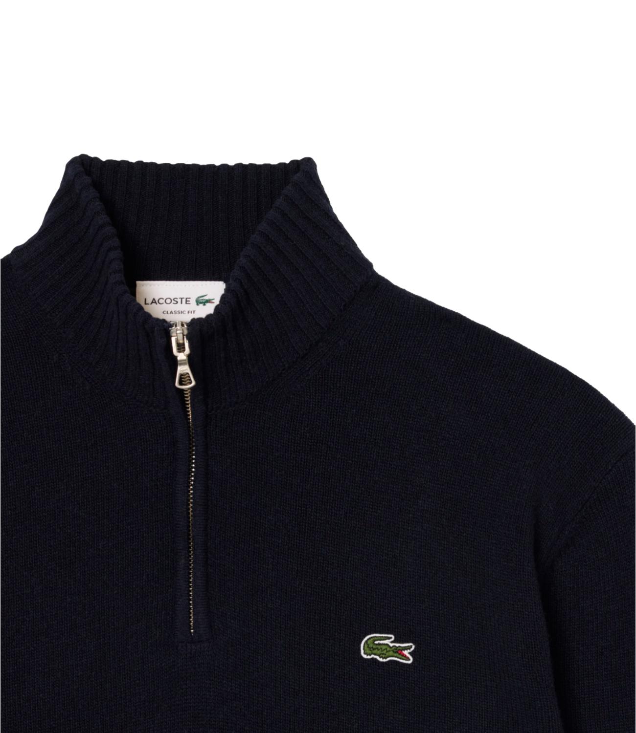 Lacoste pullover a collo alto in lana cardata con zip blu