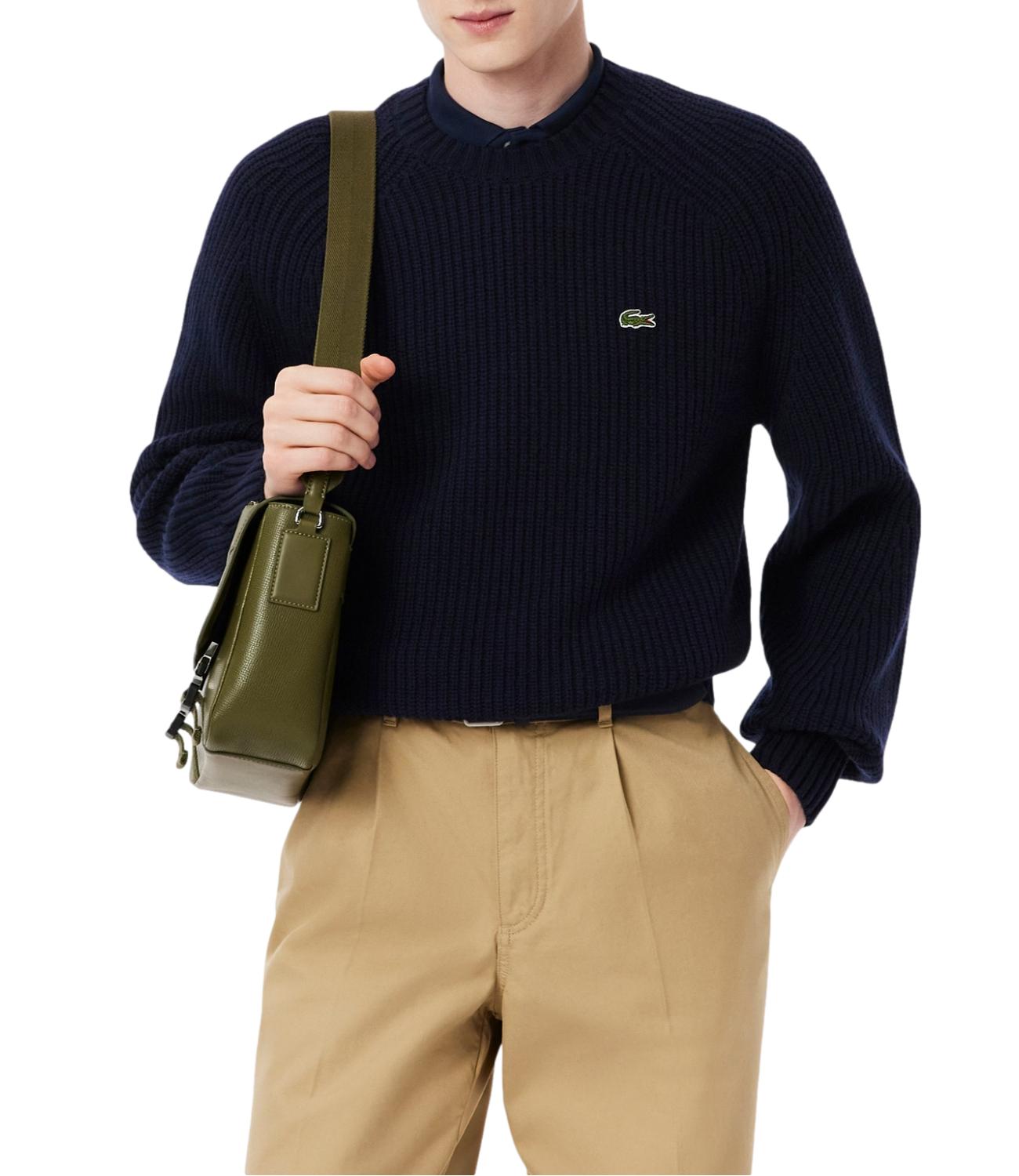 Lacoste pullover spesso in lana cardata blu