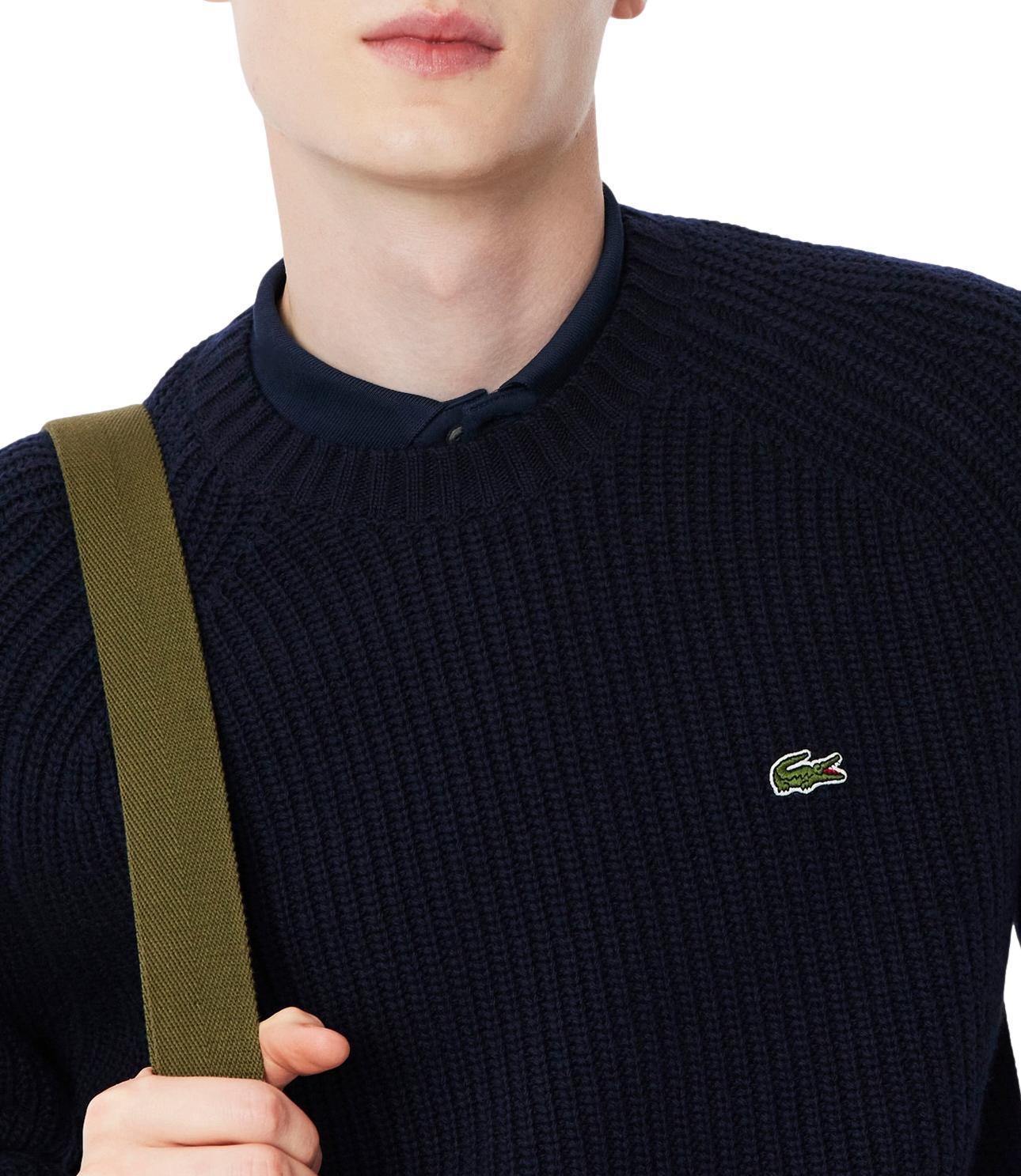 Lacoste pullover spesso in lana cardata blu