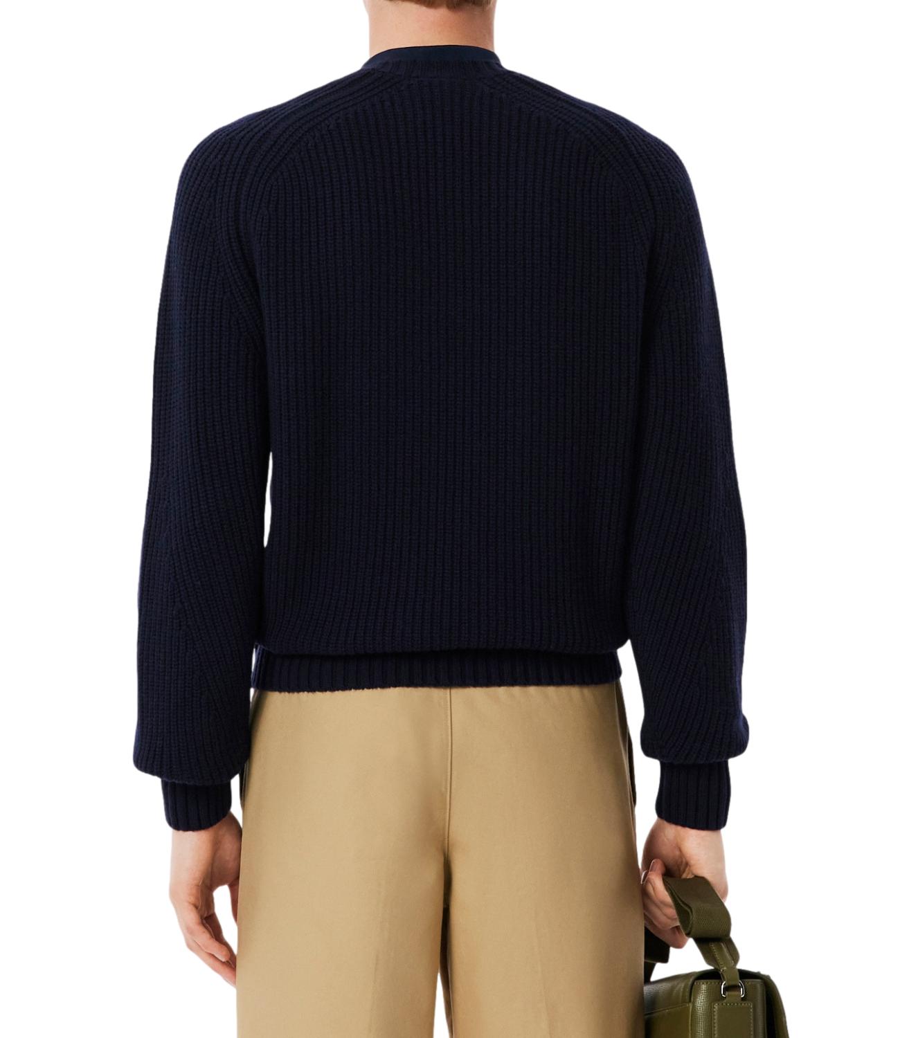 Lacoste pullover spesso in lana cardata blu