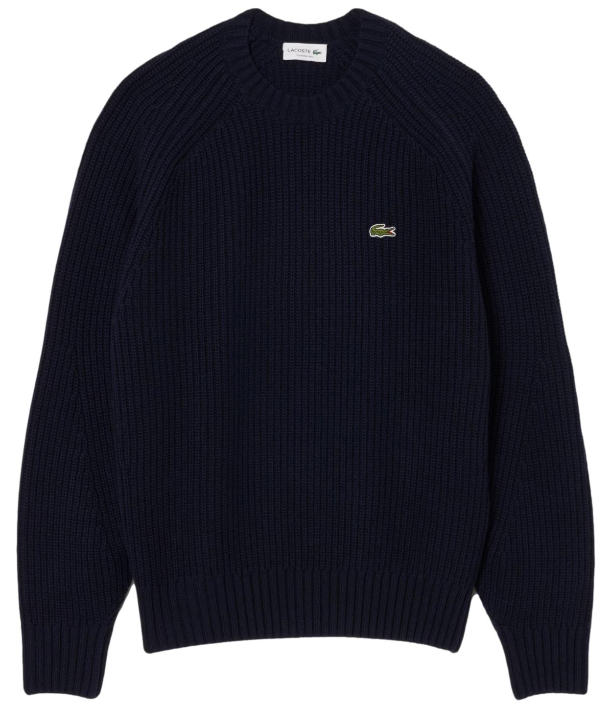 Lacoste pullover spesso in lana cardata blu