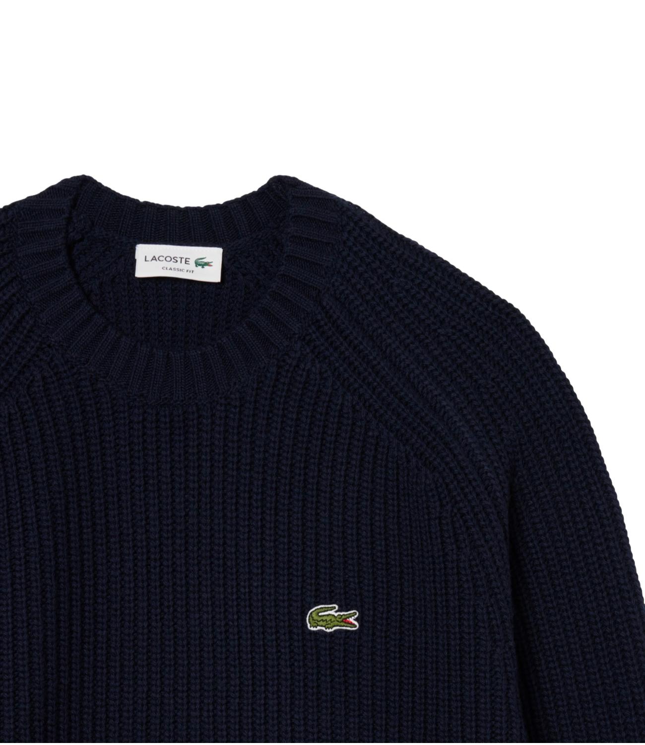 Lacoste pullover spesso in lana cardata blu