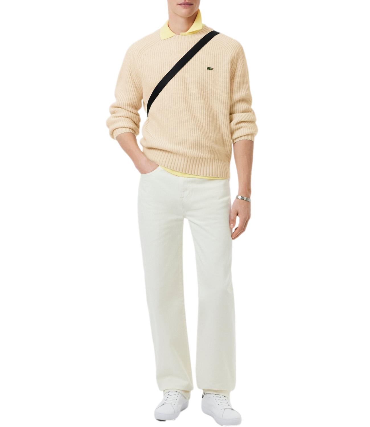 Lacoste pullover spesso in lana girocollo bianco panna