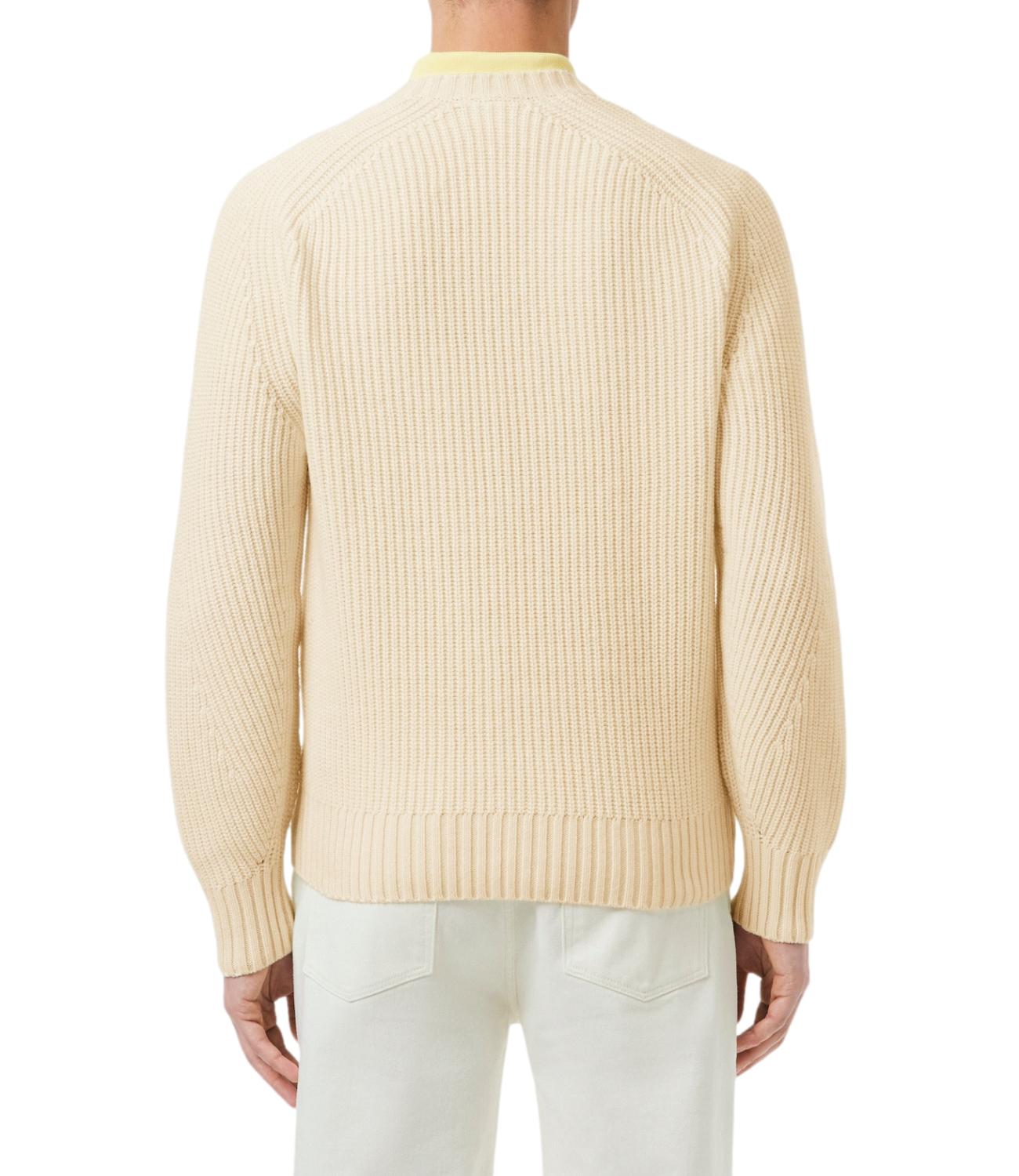 Lacoste pullover spesso in lana girocollo bianco panna