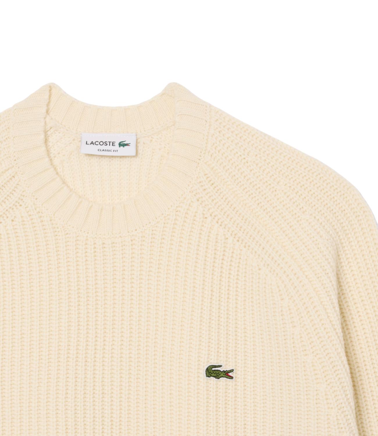 Lacoste pullover spesso in lana girocollo bianco panna