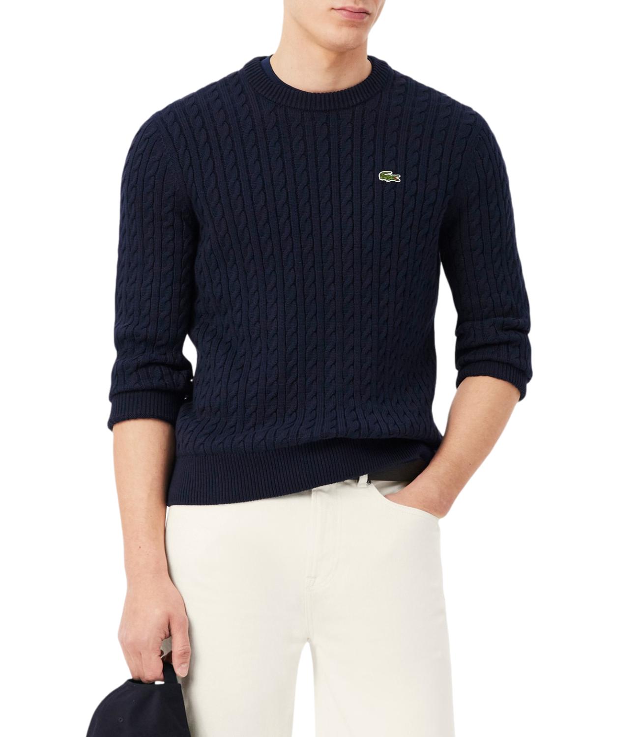 Lacoste maglione in cotone a treccia sottile blu scuro