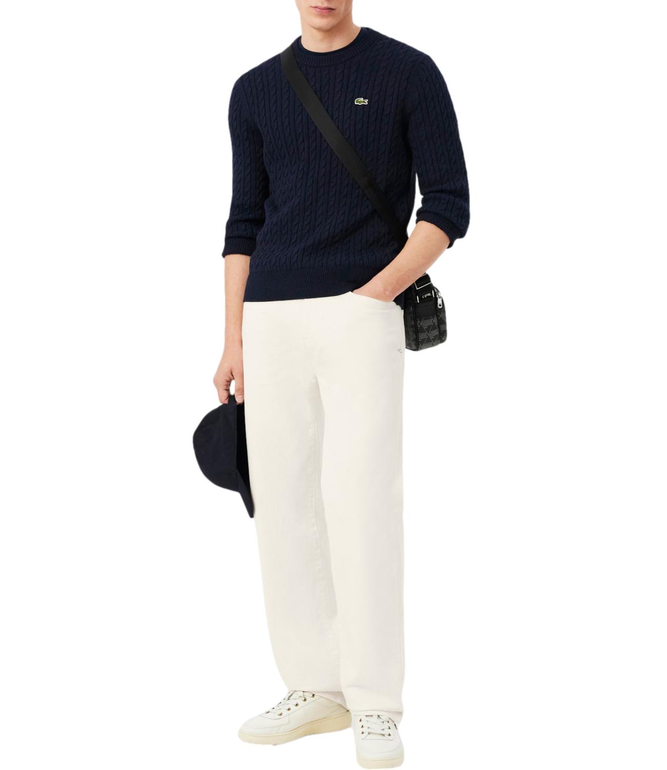 Lacoste maglione in cotone a treccia sottile blu scuro