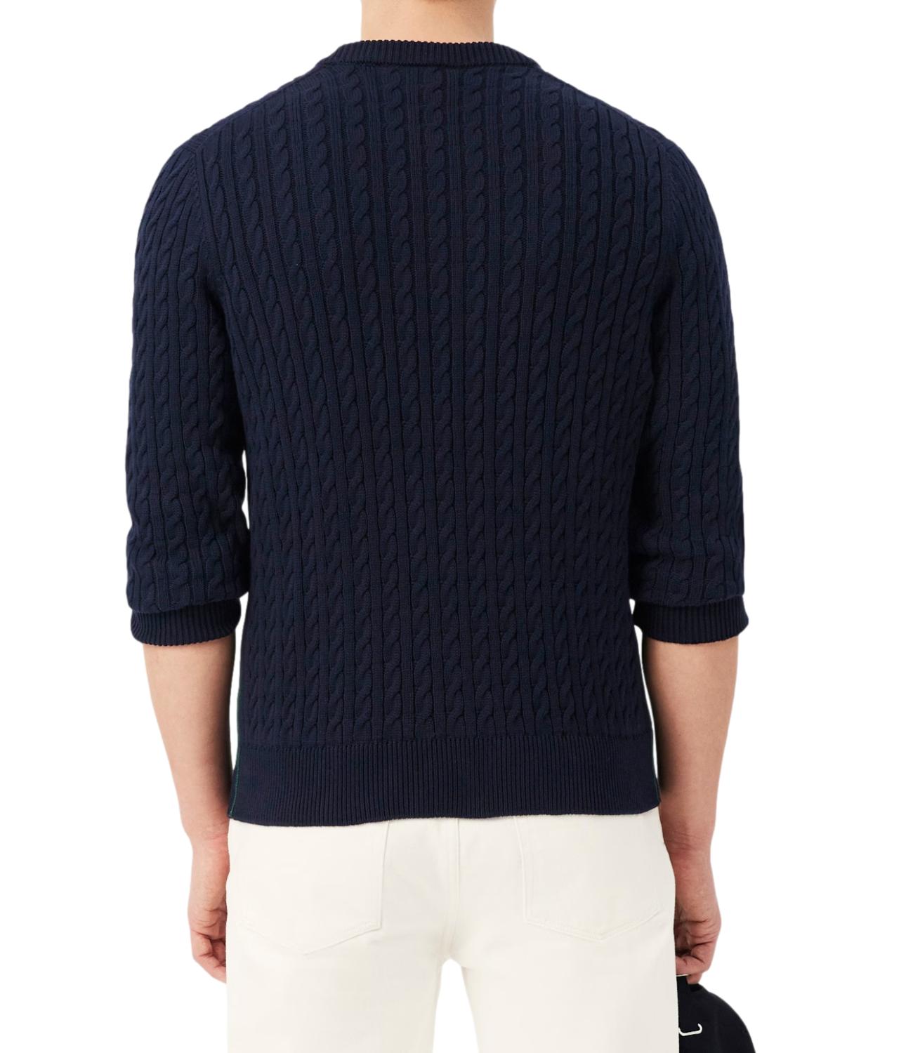 Lacoste maglione in cotone a treccia sottile blu scuro
