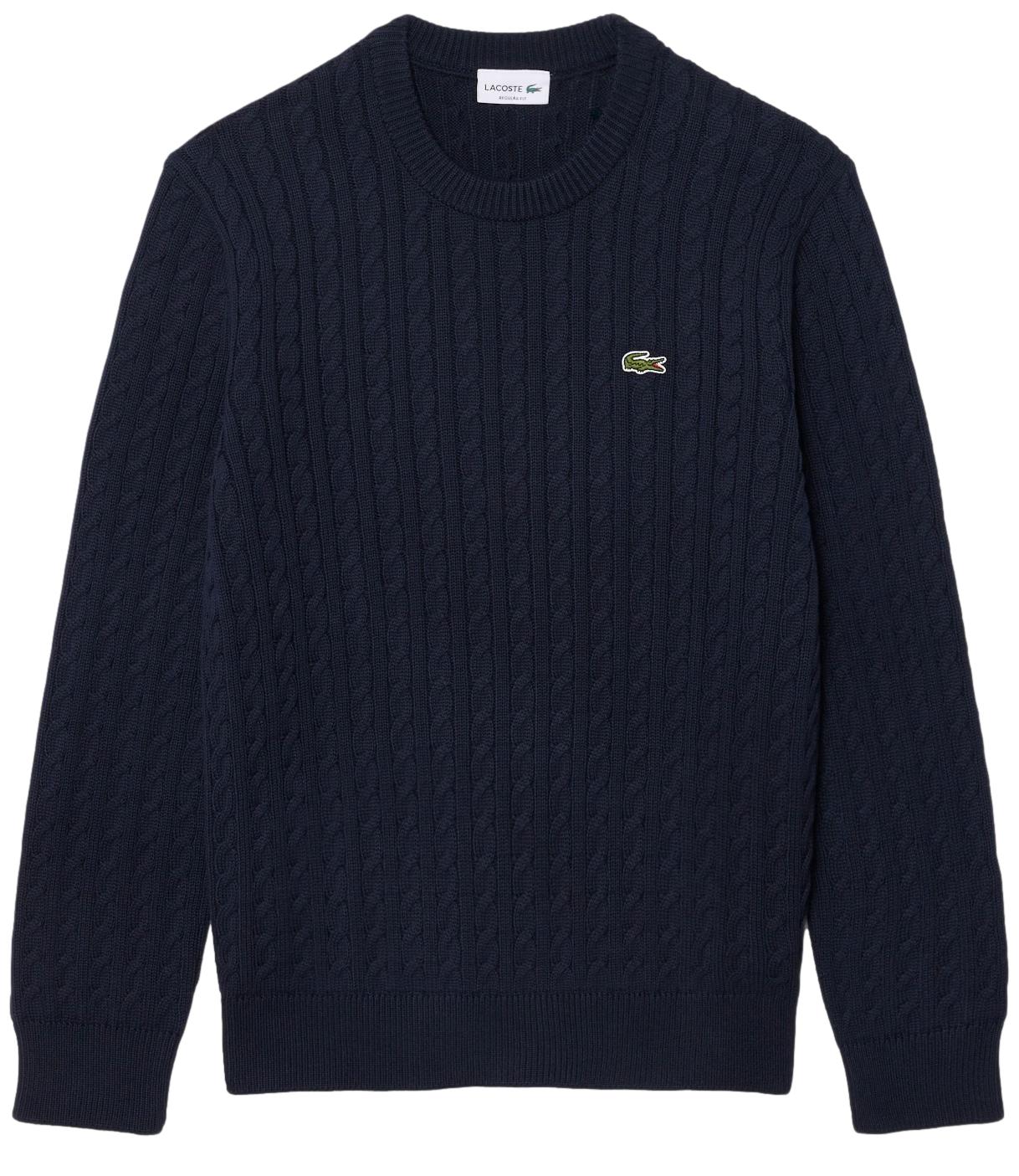 Lacoste maglione in cotone a treccia sottile blu scuro