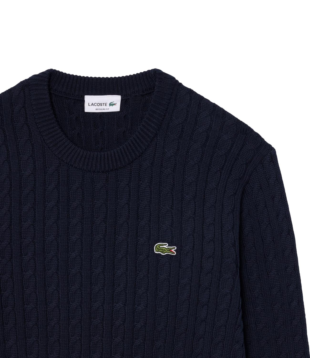 Lacoste maglione in cotone a treccia sottile blu scuro