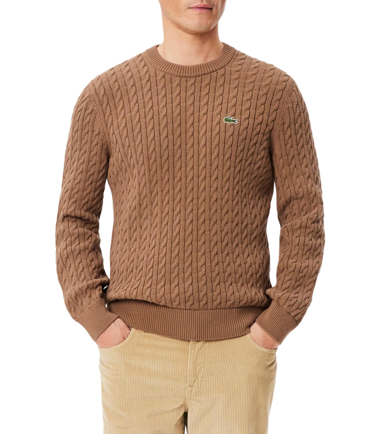 Lacoste pullover in cotone a treccia beige cammello
