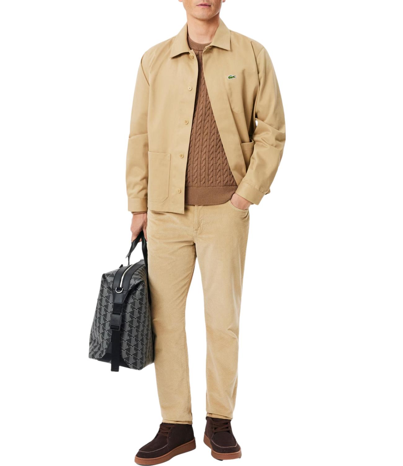 Lacoste pullover in cotone a treccia beige cammello