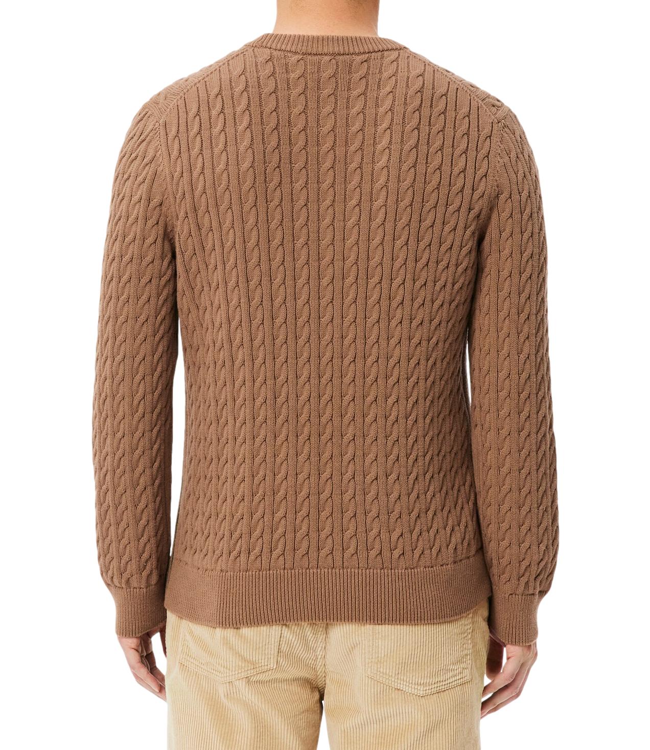 Lacoste pullover in cotone a treccia beige cammello