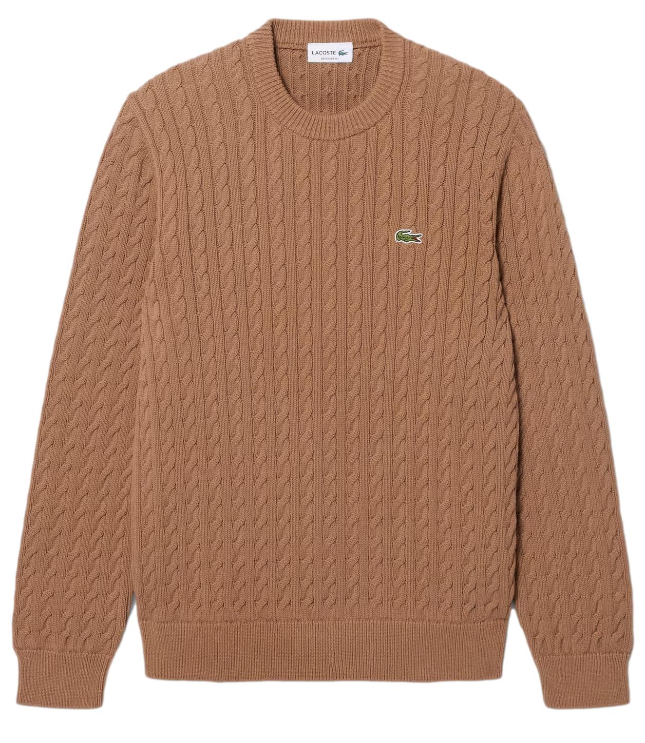 Lacoste pullover in cotone a treccia beige cammello