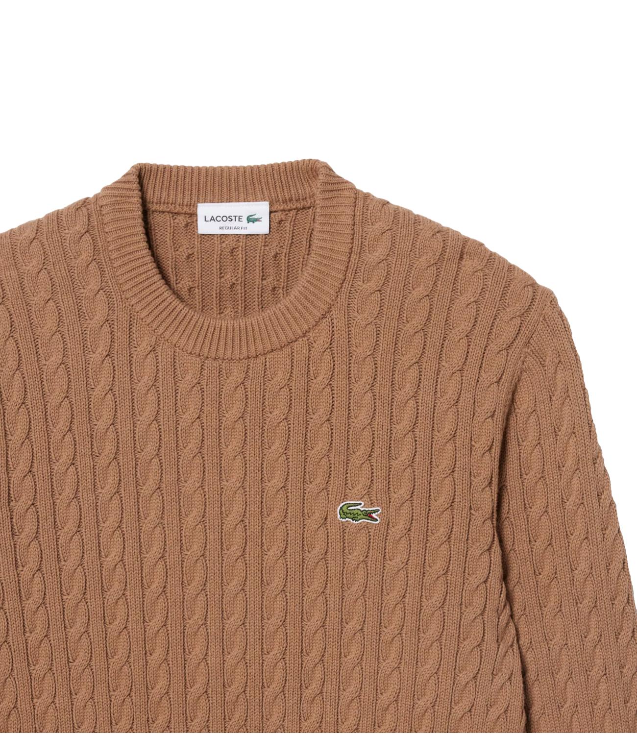 Lacoste pullover in cotone a treccia beige cammello