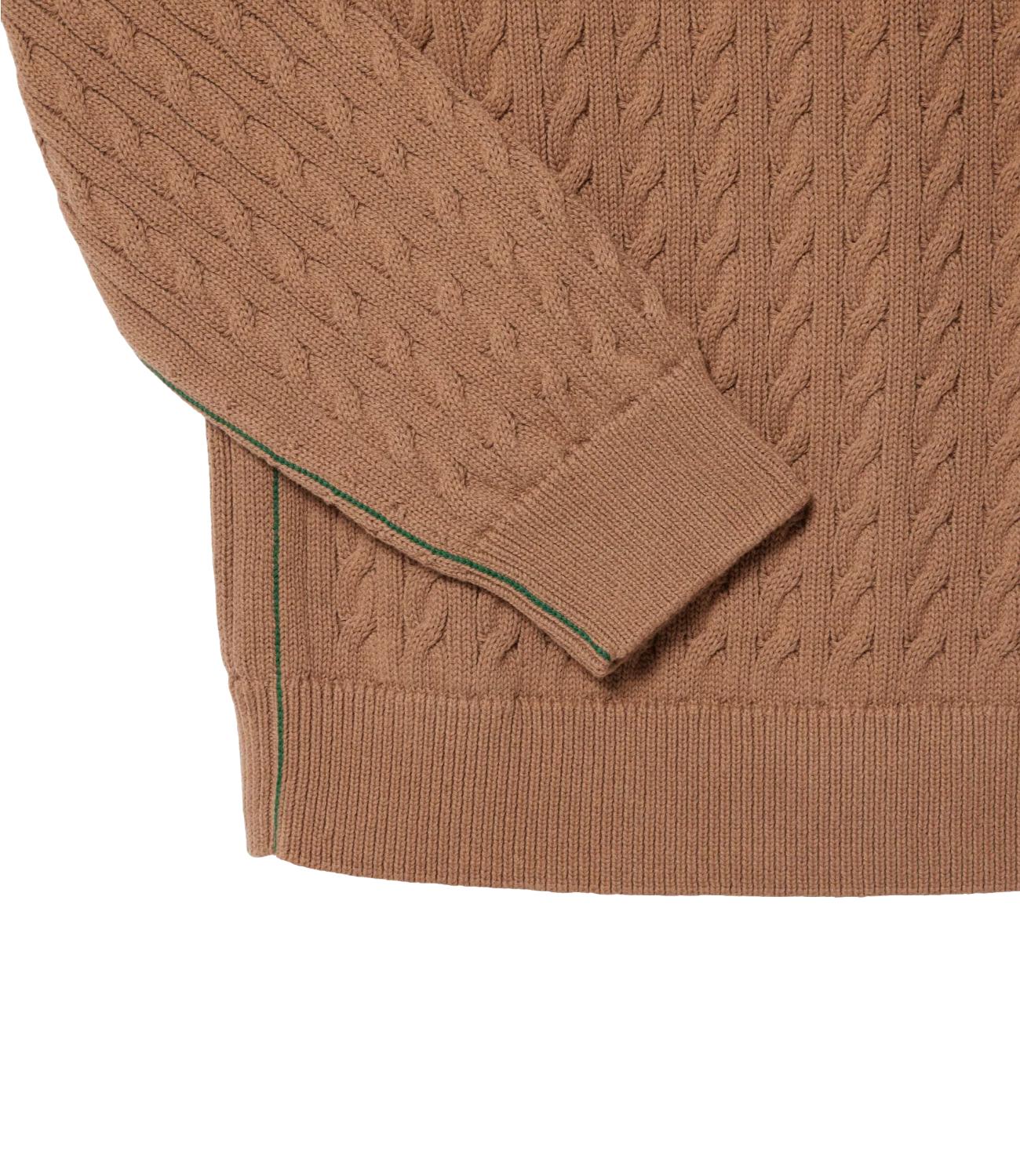 Lacoste pullover in cotone a treccia beige cammello
