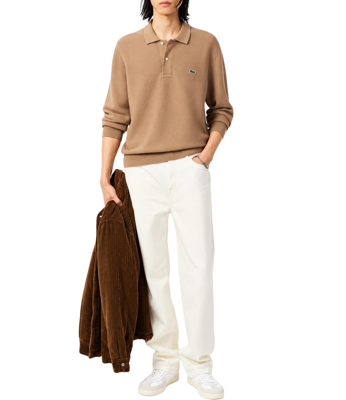 Lacoste Polo a maniche lunghe beige cammello
