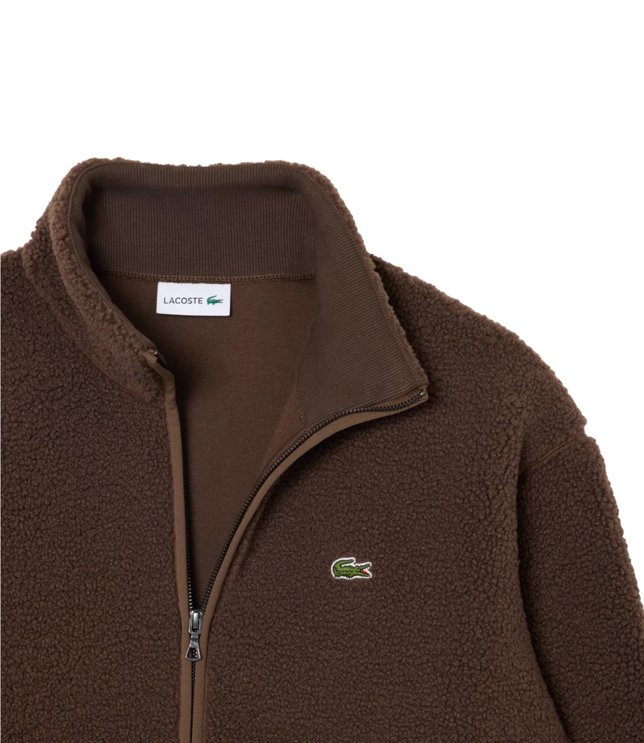 Lacoste Giacca a collo alto in sherpa marrone