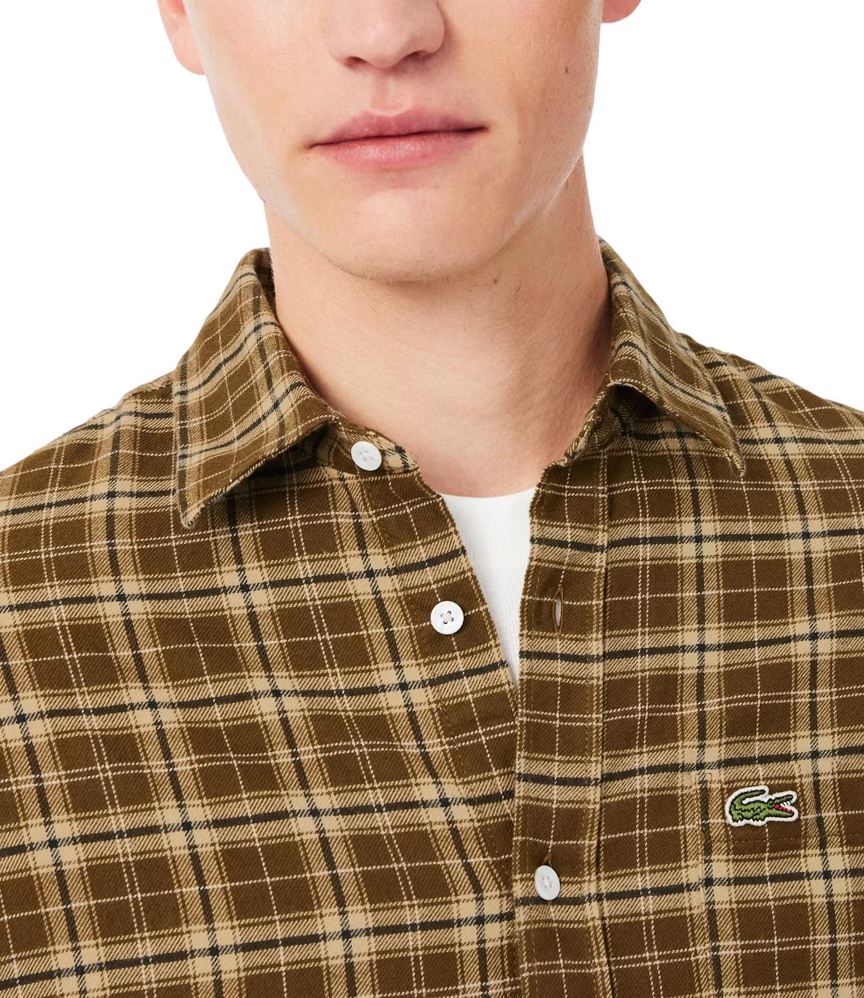 Lacoste Camicia Scozzese Marrone/Beige Uomo