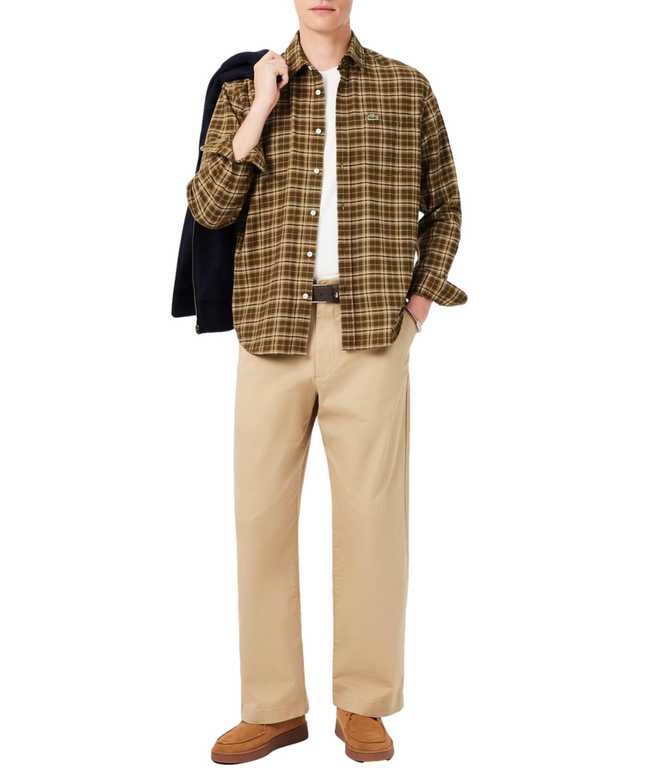 Lacoste Camicia Scozzese Marrone/Beige Uomo