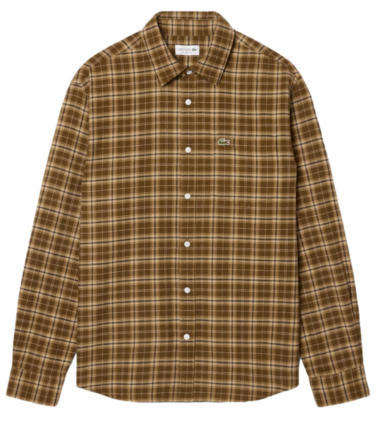 Lacoste Camicia Scozzese Marrone/Beige Uomo