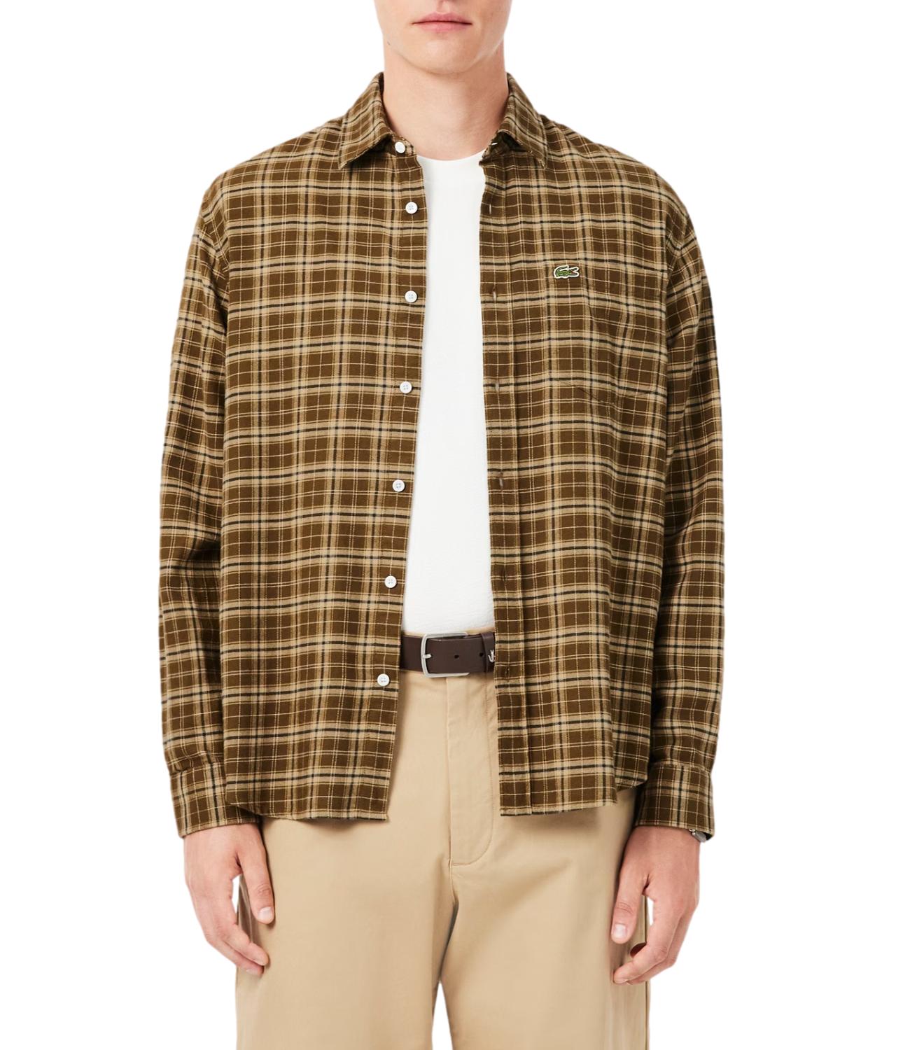 Lacoste Camicia Scozzese Marrone/Beige Uomo