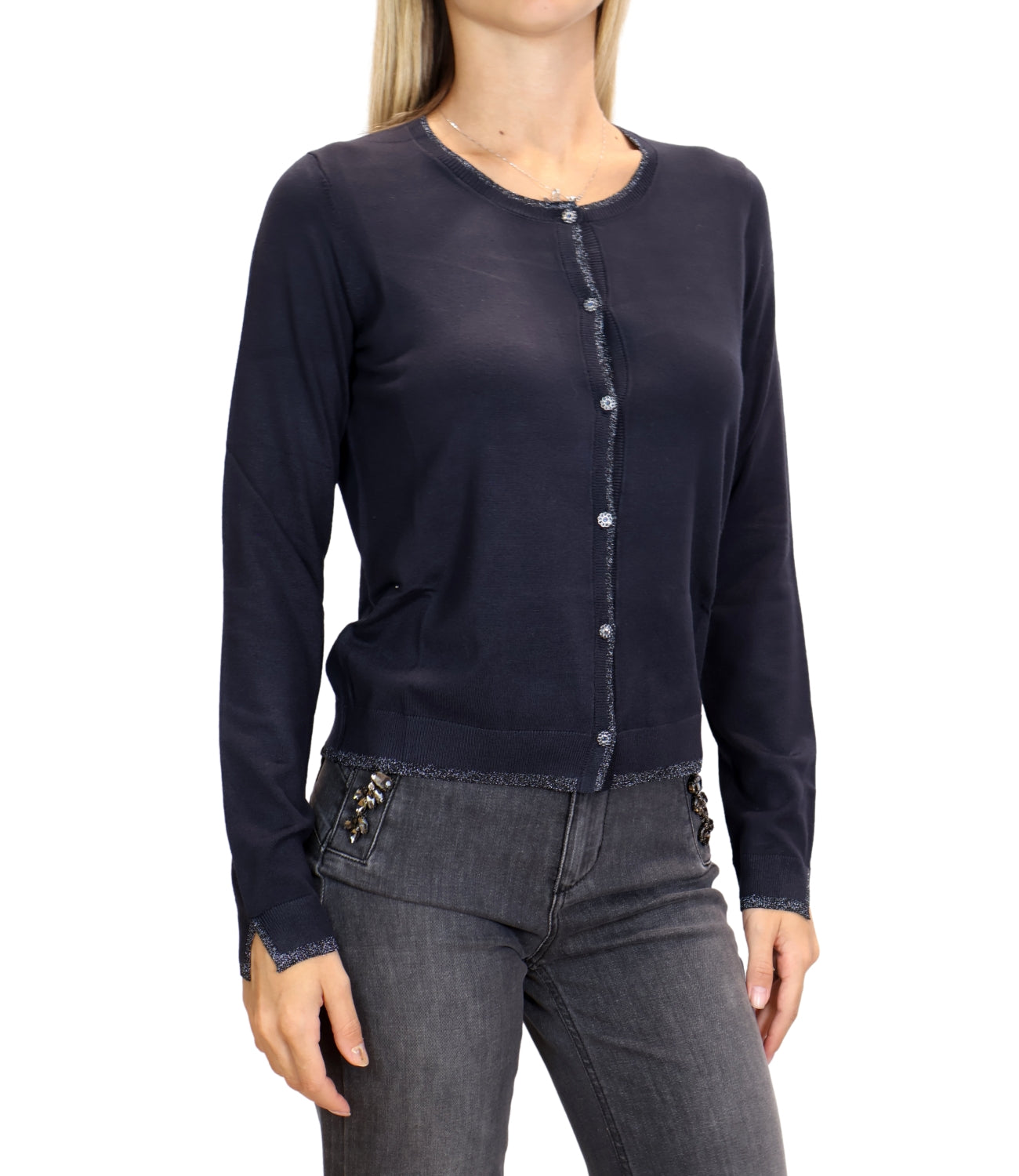 Liu Jo Cardigan Lurex Nuoit Noir Donna