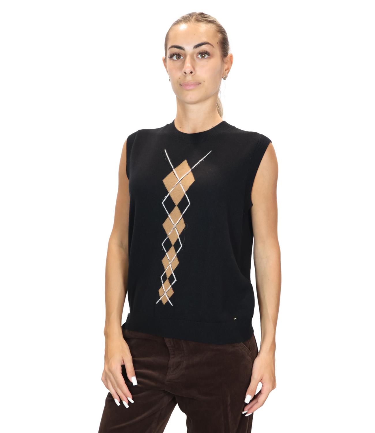 Liu Jo Gilet Con Intarsio Ballantyne Black/Beige Donna