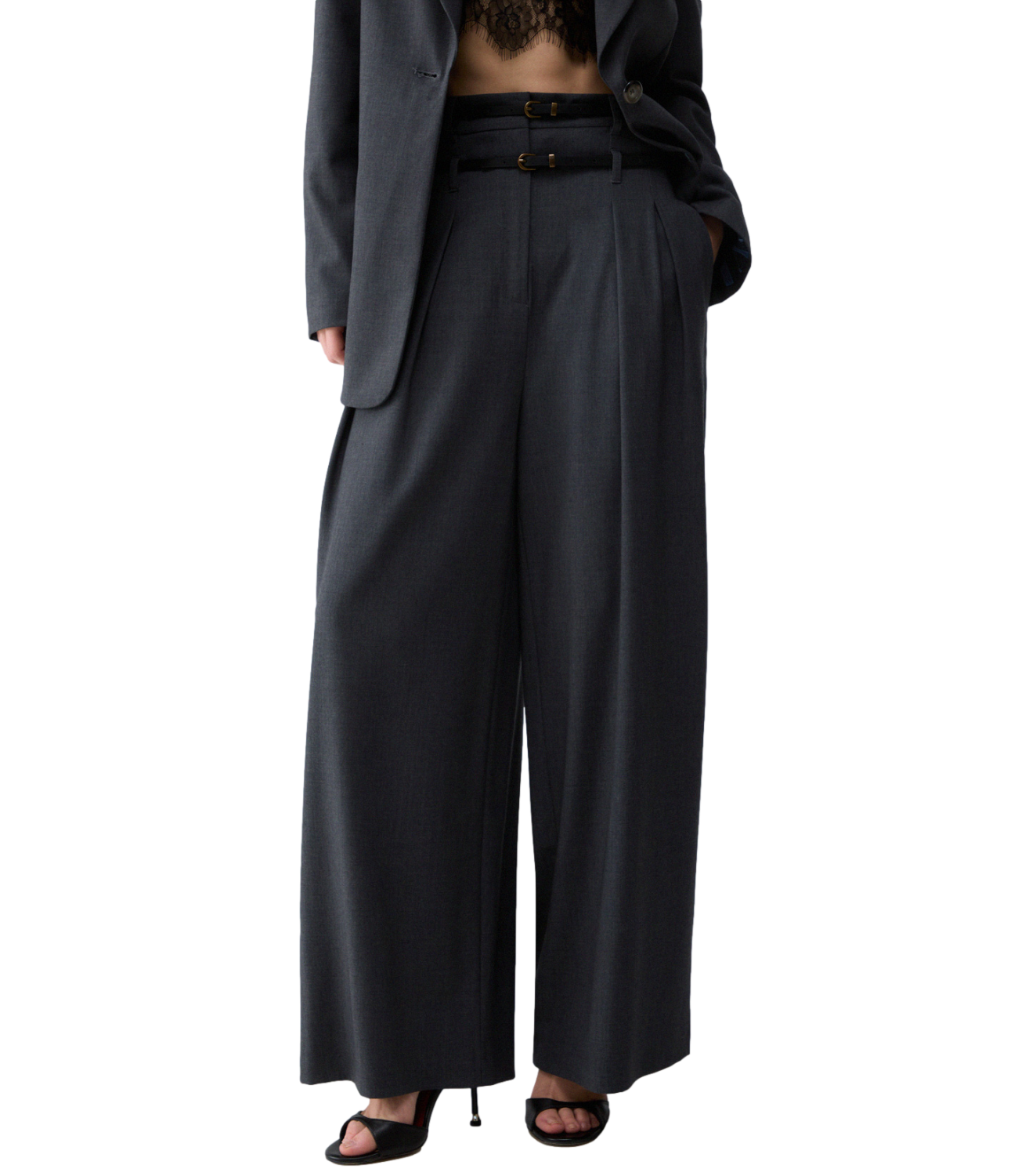 Liu Jo Pantalone Flare Flanella Dark Grey Melange Donna