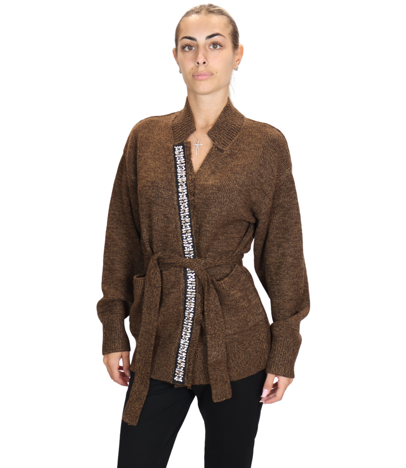 Liu Jo Maglia Aperta Brown Mouline Donna