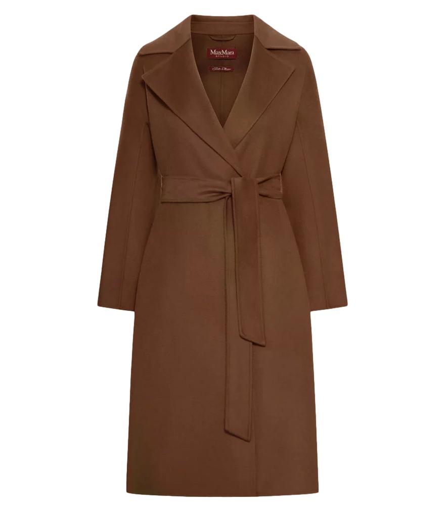 Mstcles Cappotto donna cammello con cintura