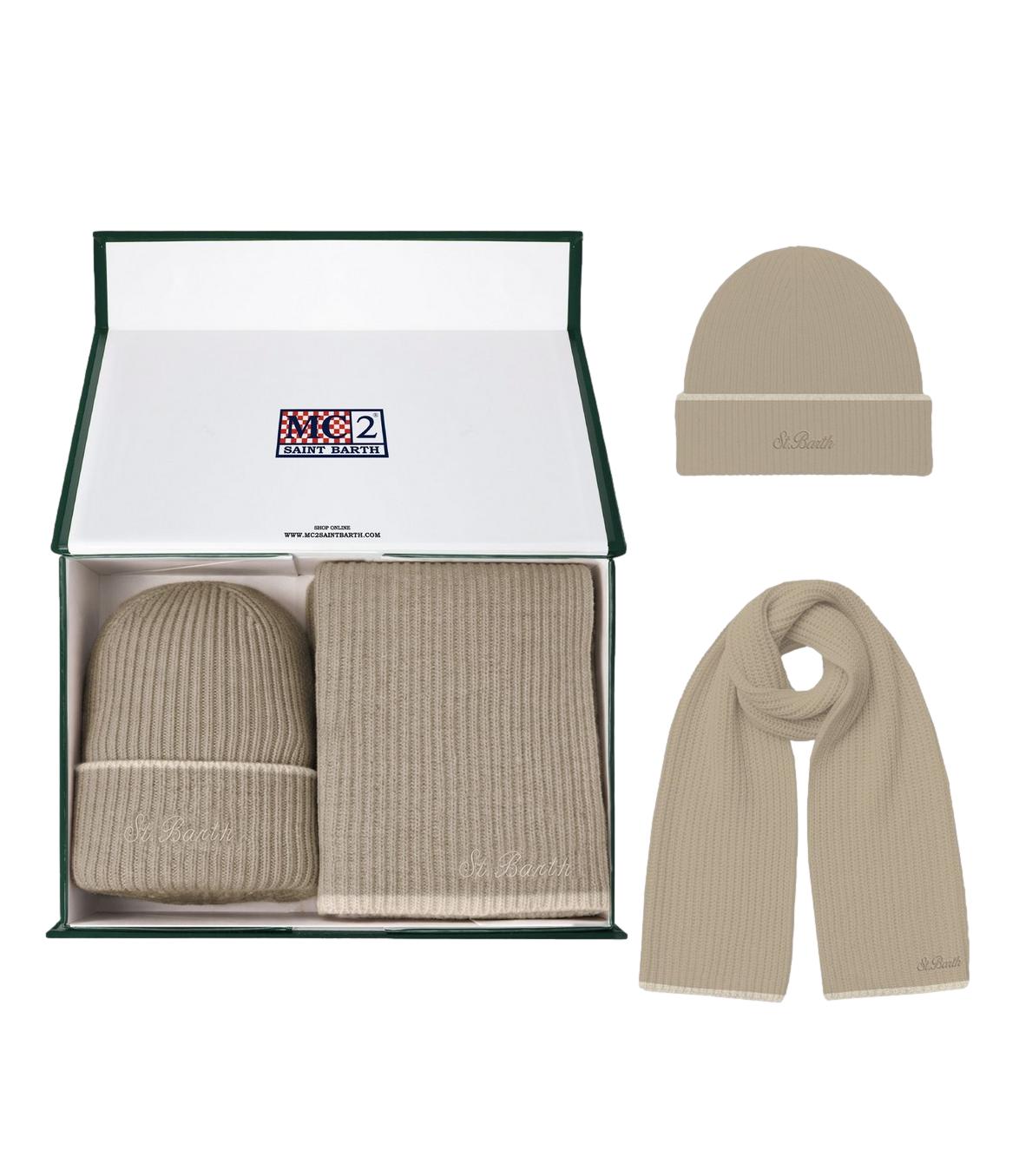 Kit Contrast Wool beige sciarpa e cappello