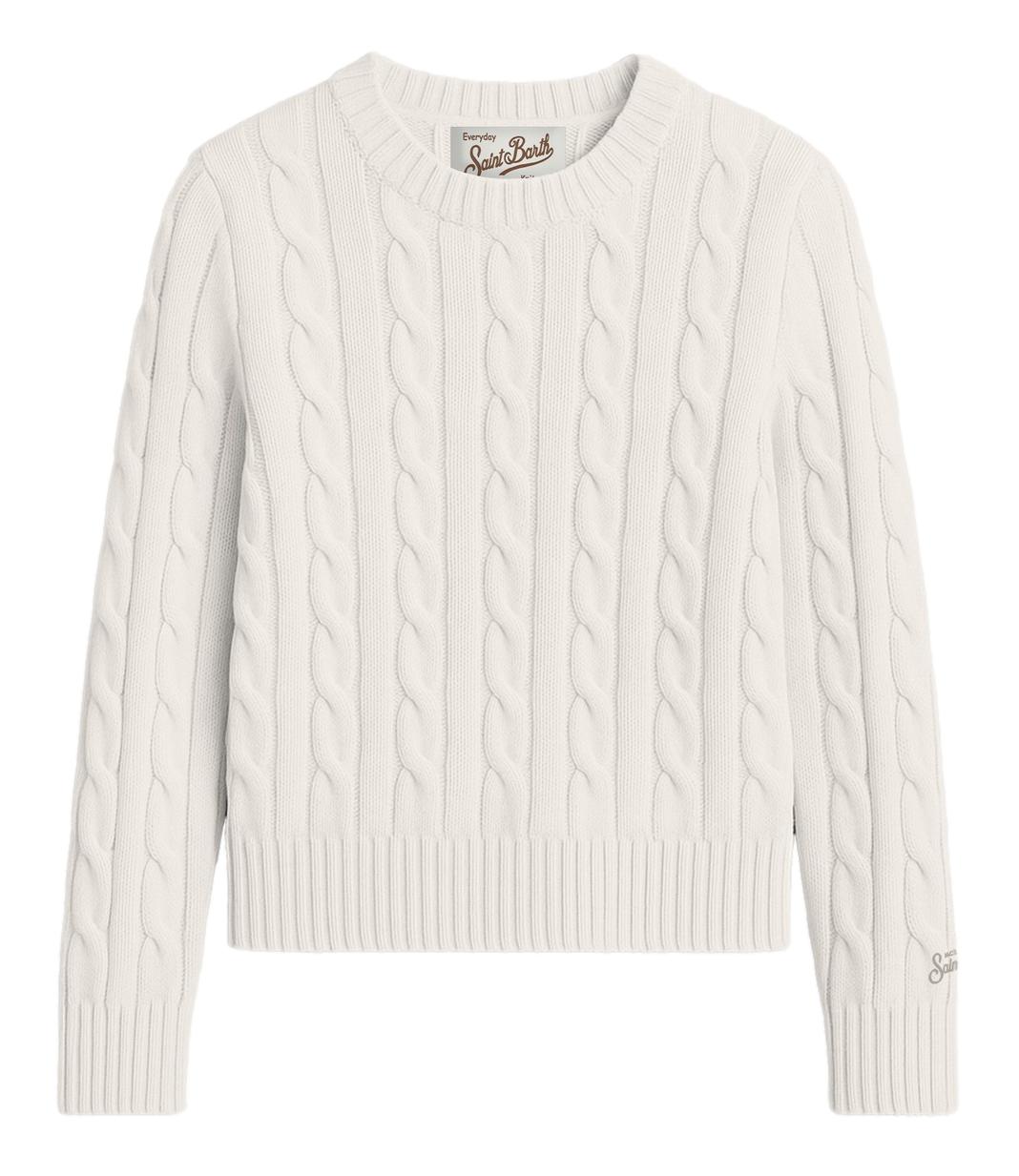 Pullover Sorbonne Braid Wool bianco gesso a trecce donna