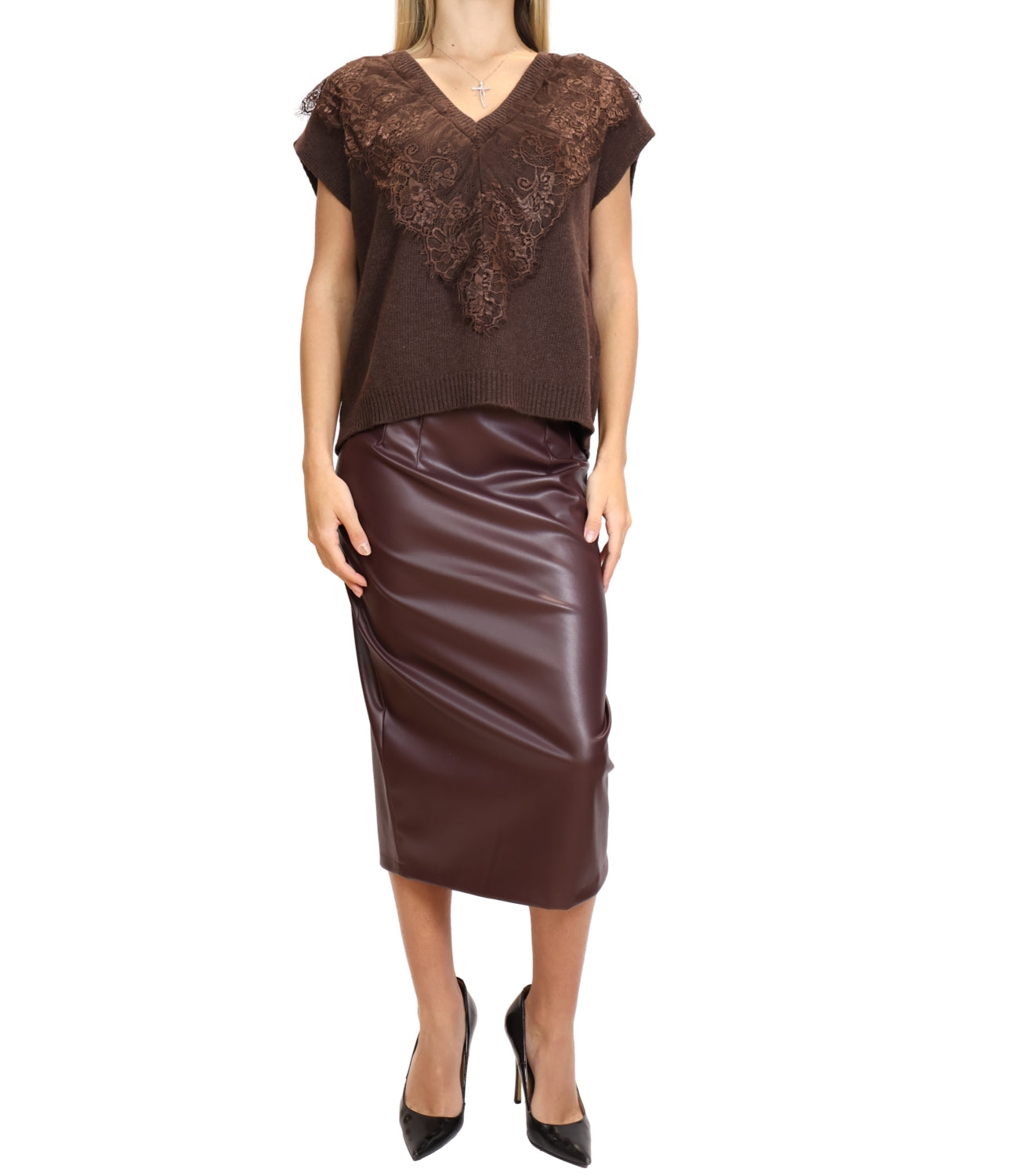 Motel Gonna Ecopelle Burgundy Donna