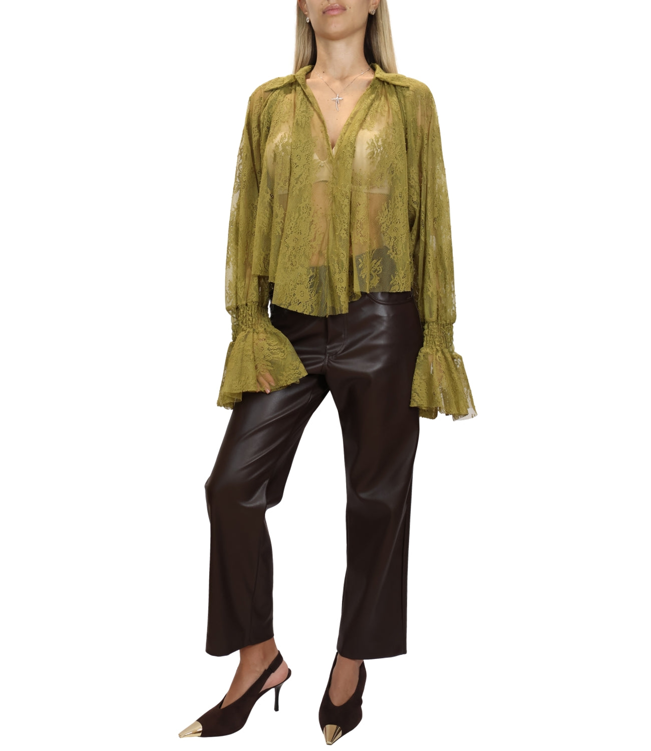 Motel Camicia Pizzo Olio Donna